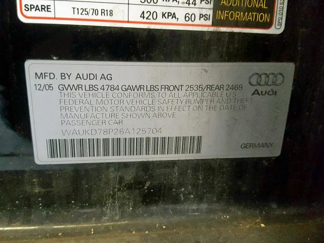 WAUKD78P26A125704 - 2006 AUDI A3 S-LINE BLACK photo 10