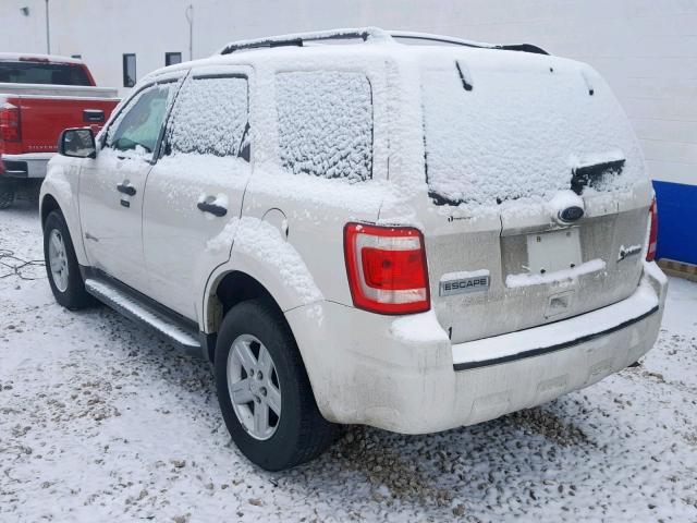 1FMCU5K39AKB65665 - 2010 FORD ESCAPE HYB WHITE photo 3