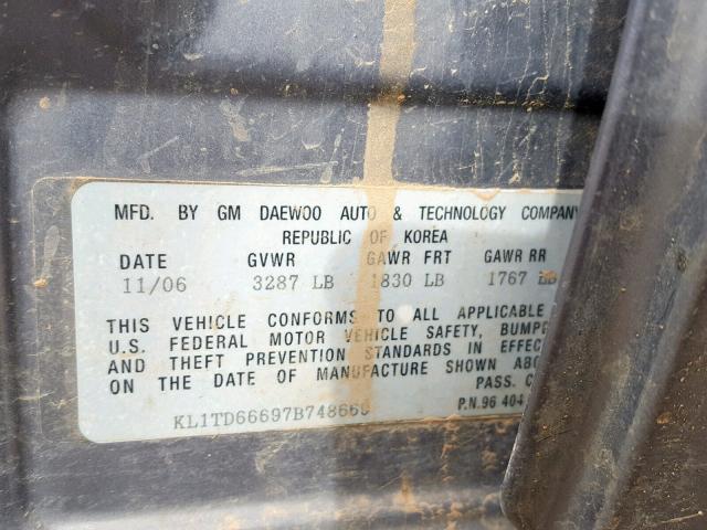 KL1TD66697B748669 - 2007 CHEVROLET AVEO BASE Gümüş foto 10