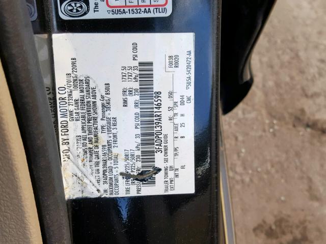 3FADP0L39AR146598 - 2010 FORD FUSION HYB BLACK photo 10