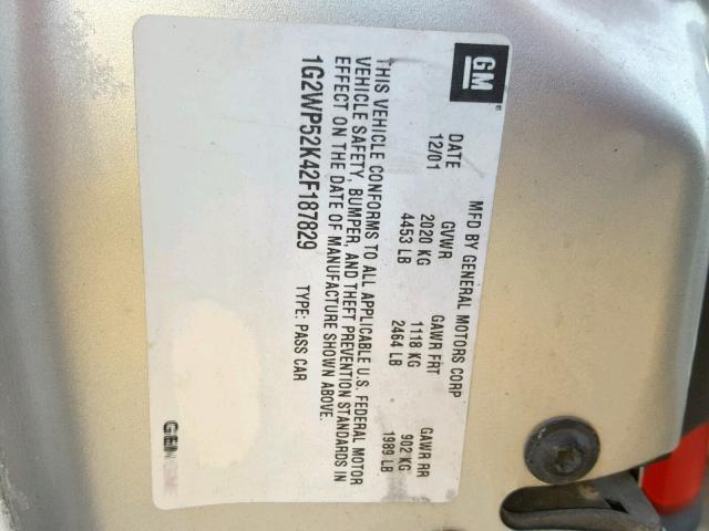 1G2WP52K42F187829 - 2002 PONTIAC GRAND PRIX SILVER photo 10