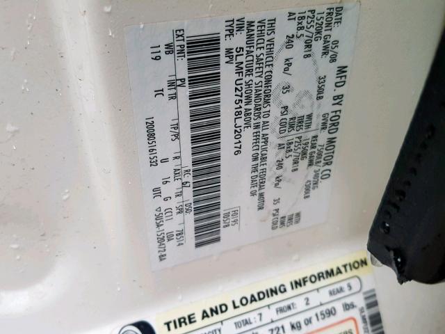 5LMFU27518LJ20176 - 2008 LINCOLN NAVIGATOR CREAM photo 10