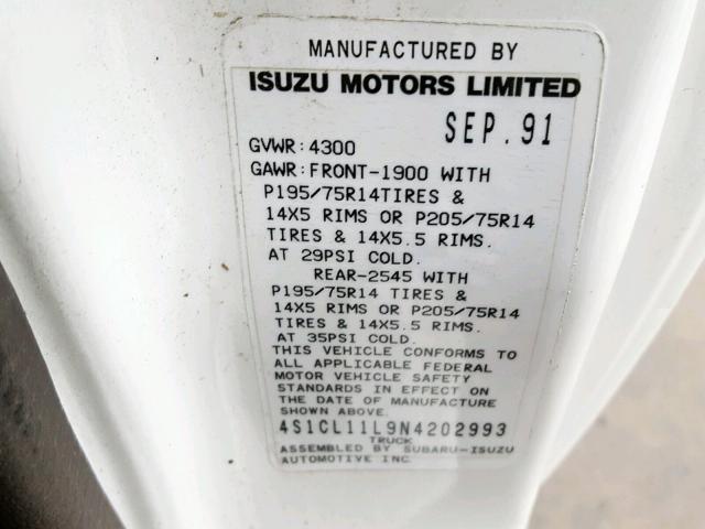 4S1CL11L9N4202993 - 1992 ISUZU CONVENTION WHITE photo 10