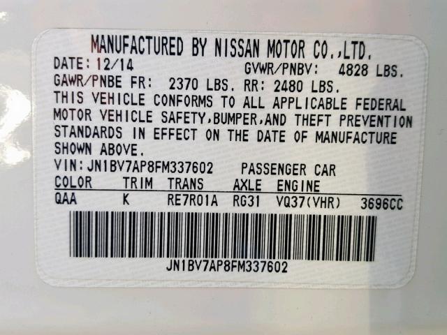 JN1BV7AP8FM337602 - 2015 INFINITI Q50 BASE WHITE photo 10