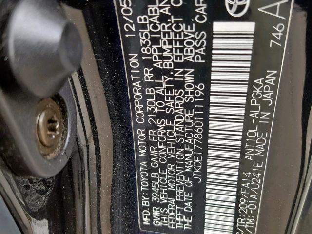 JTKDE177860111196 - 2006 TOYOTA SCION TC შავი ფოტო 10