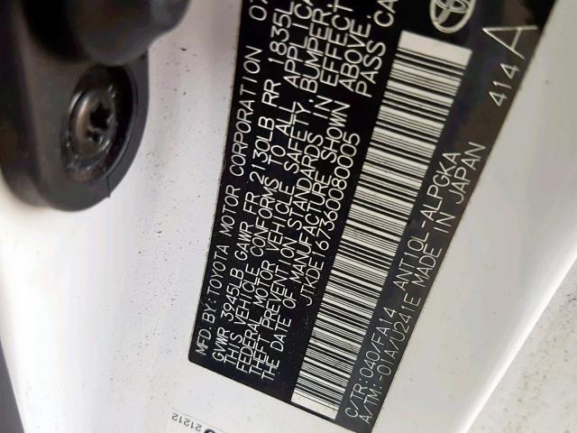 JTKDE167360080005 - 2006 TOYOTA SCION TC 白色 照片 10