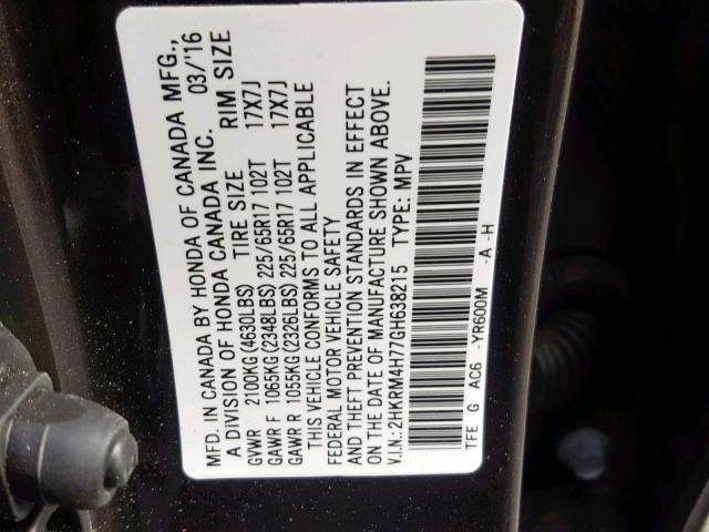 2HKRM4H77GH638215 - 2016 HONDA CR-V EXL BROWN photo 10