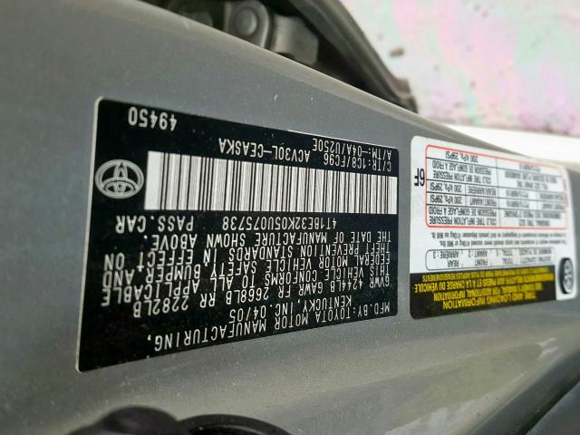 4T1BE32K05U075738 - 2005 TOYOTA CAMRY LE SILVER photo 10