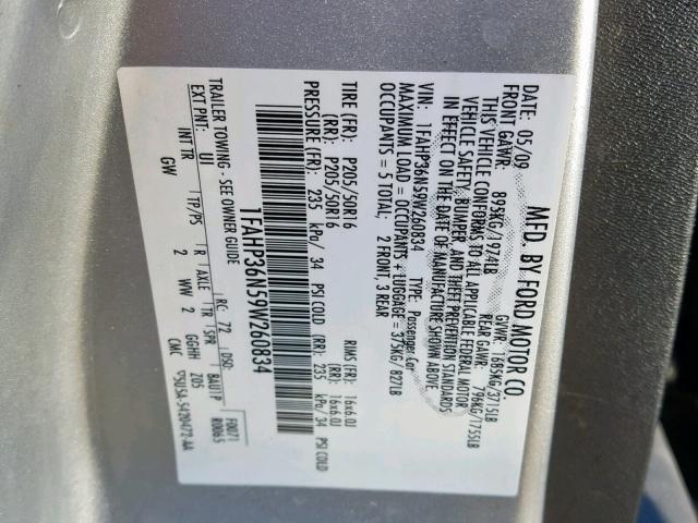 1FAHP36N59W260834 - 2009 FORD FOCUS SES SILVER photo 10