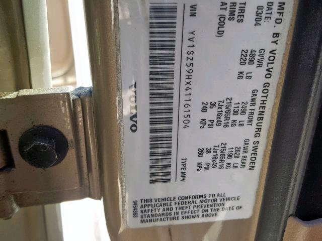 YV1SZ59HX41161504 - 2004 VOLVO XC70 GOLD photo 10