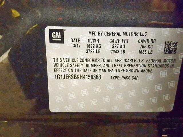 1G1JE6SB9H4150368 - 2017 CHEVROLET SONIC PREM CHARCOAL photo 10