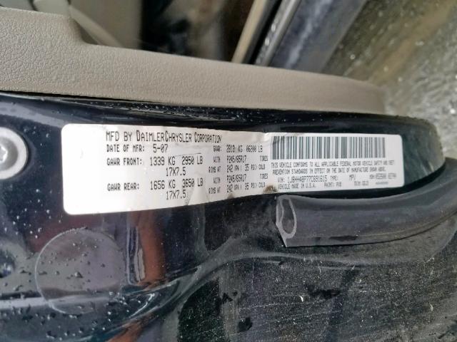 1J8HH48P77C691615 - 2007 JEEP COMMANDER შავი ფოტო 10