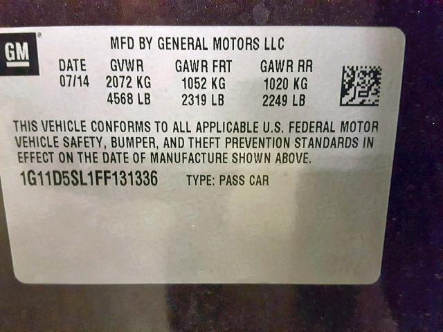 1G11D5SL1FF131336 - 2015 CHEVROLET MALIBU 2LT PURPLE photo 10