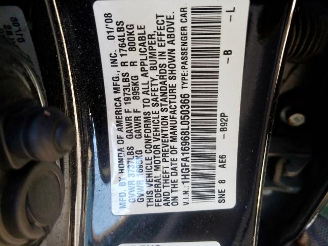 1HGFA16968L050366 - 2008 HONDA CIVIC EXL 黑色 照片 10
