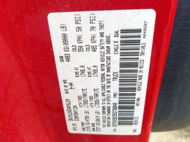 3D7KR28C95G738848 - 2005 DODGE RAM 2500 S Կարմիր լուսանկար 10
