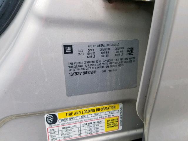 1G1ZC5E13BF375631 - 2011 CHEVROLET MALIBU 1LT 金色 照片 10