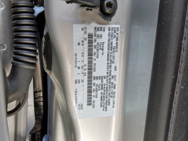 1FADP3E28HL274314 - 2017 FORD FOCUS S SILVER photo 10