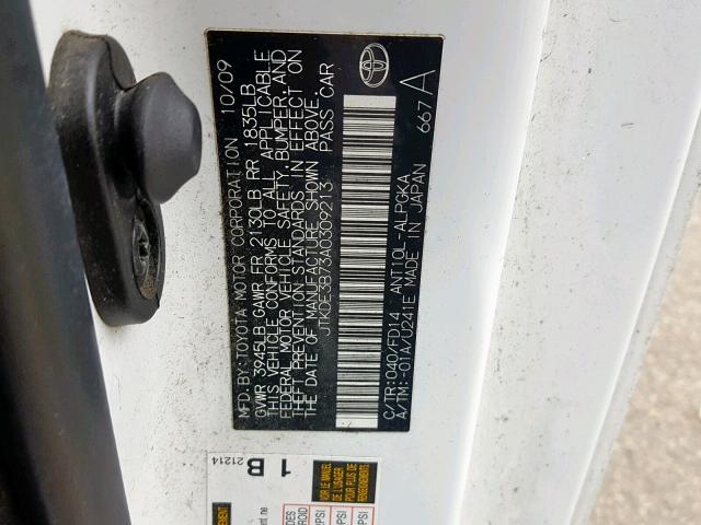 JTKDE3B73A0309213 - 2010 TOYOTA SCION TC Ağ foto 10