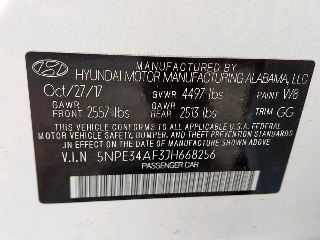 5NPE34AF3JH668256 - 2018 HYUNDAI SONATA SPO WHITE photo 10