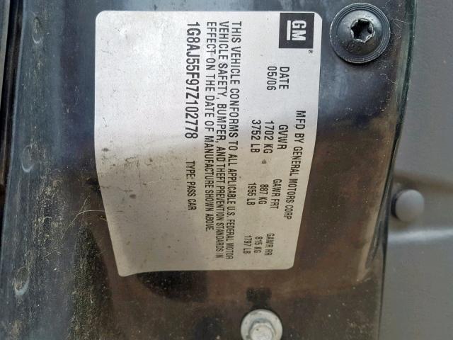 1G8AJ55F97Z102778 - 2007 SATURN ION LEVEL BLACK photo 10