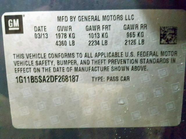 1G11B5SA2DF268187 - 2013 CHEVROLET MALIBU LS 蓝色 照片 10