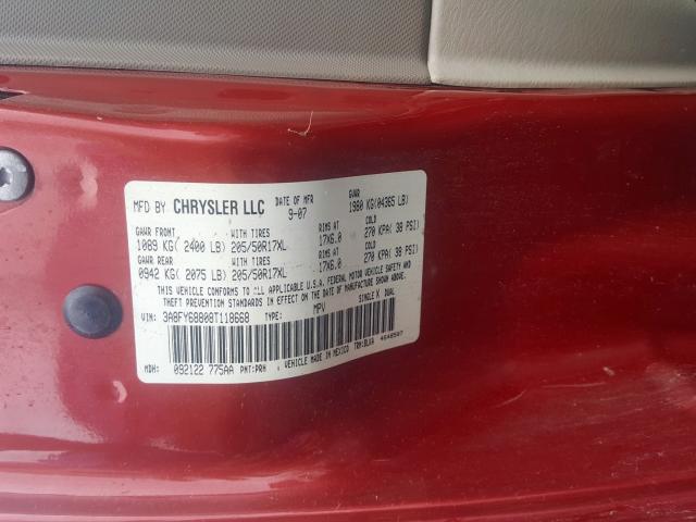 3A8FY68808T118668 - 2008 CHRYSLER PT CRUISER RED photo 10