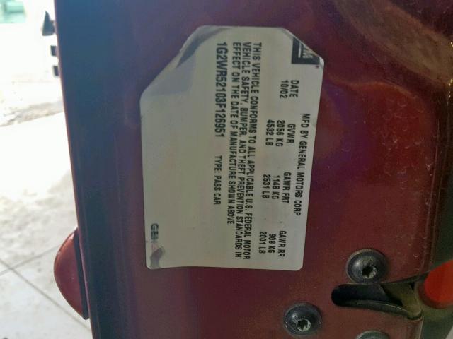 1G2WR52103F126951 - 2003 PONTIAC GRAND PRIX RED photo 10