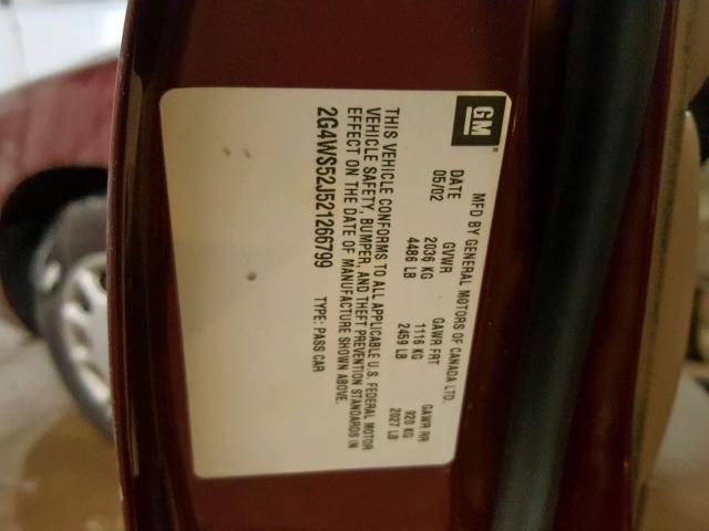 2G4WS52J521266799 - 2002 BUICK CENTURY CU MAROON photo 10