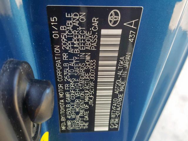 JTKJF5C7XFJ007333 - 2015 TOYOTA SCION TC ლურჯი ფოტო 10