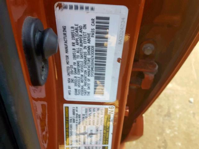 5Y2SM628X4Z430008 - 2004 PONTIAC VIBE ORANGE photo 10