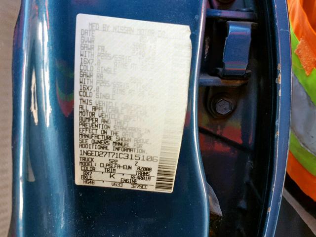 1N6ED27T71C315106 - 2001 NISSAN FRONTIER C BLUE photo 10