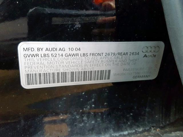 WAUDG74F75N053208 - 2005 AUDI A6 3.2 QUA BLACK photo 10