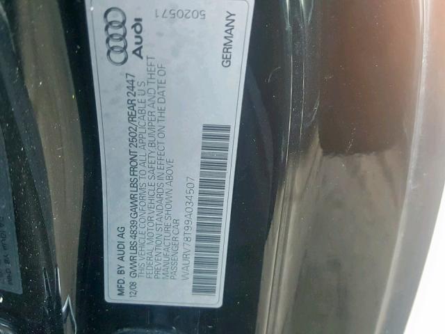 WAURV78T99A034507 - 2009 AUDI S5 QUATTRO BLACK photo 10