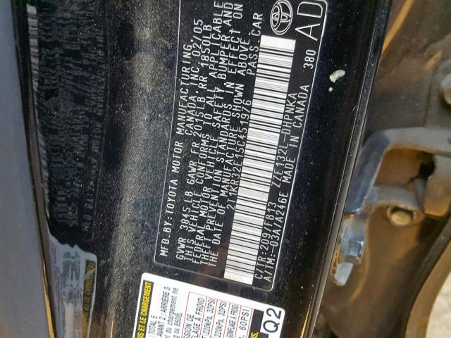 2T1KR32E15C451976 - 2005 TOYOTA COROLLA MA BLACK photo 10