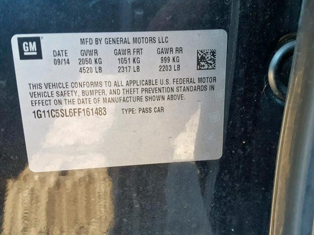 1G11C5SL6FF161483 - 2015 CHEVROLET MALIBU 1LT BLACK photo 10