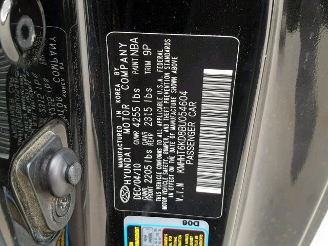 KMHHT6KD8BU054604 - 2011 HYUNDAI GENESIS CO BLACK photo 10