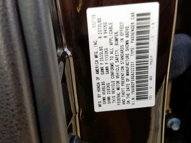 19UUB2F5XGA002337 - 2016 ACURA TLX TECH BLACK photo 10