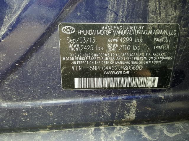 5NPEC4AC2DH805696 - 2013 HYUNDAI SONATA SE BLUE photo 10