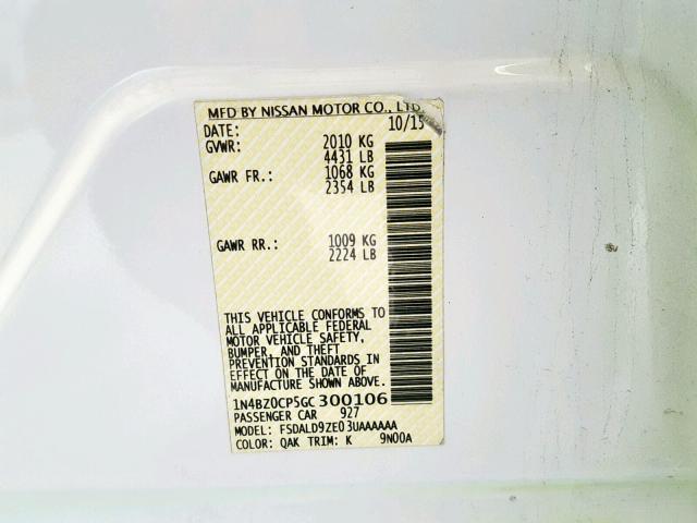 1N4BZ0CP5GC300106 - 2016 NISSAN LEAF SV GREEN photo 10