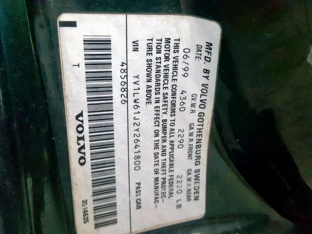 YV1LW61J2Y2641800 - 2000 VOLVO V70 BASE GREEN photo 10