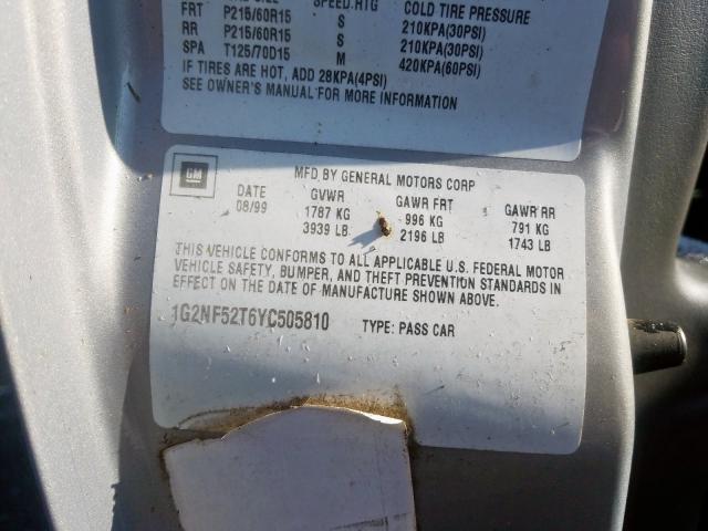 1G2NF52T6YC505810 - 2000 PONTIAC GRAND AM S SILVER photo 10