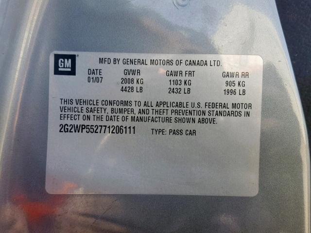 2G2WP552771206111 - 2007 PONTIAC GRAND PRIX ნაცრისფერი ფოტო 10