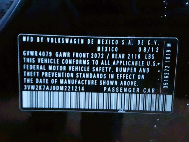 3VW2K7AJ0DM221214 - 2013 VOLKSWAGEN JETTA BASE Սև լուսանկար 10