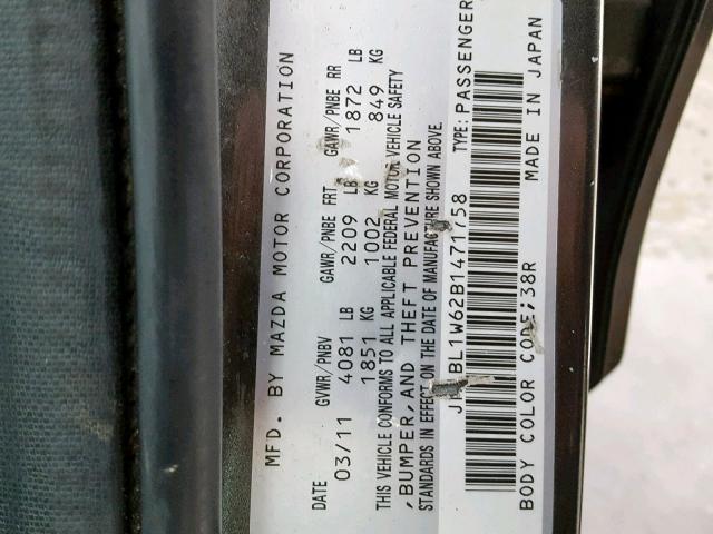 JM1BL1W62B1471758 - 2011 MAZDA 3 S GRAY photo 10