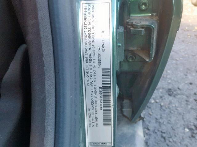 WAUDH28D4YA051291 - 2000 AUDI A4 2.8 QUA GREEN photo 10