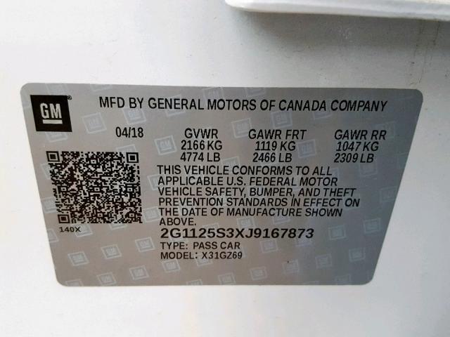 2G1125S3XJ9167873 - 2018 CHEVROLET IMPALA PRE WHITE photo 10