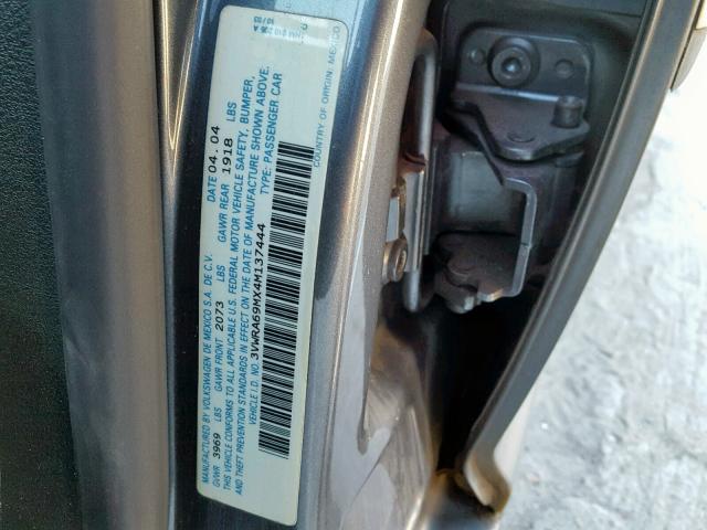 3VWRA69MX4M137444 - 2004 VOLKSWAGEN JETTA GL GRAY photo 10