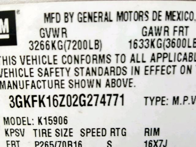 3GKFK16Z02G274771 - 2002 GMC YUKON XL K GRAY photo 10