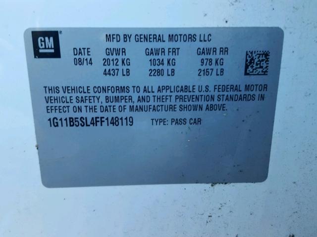 1G11B5SL4FF148119 - 2015 CHEVROLET MALIBU LS 白色 照片 10