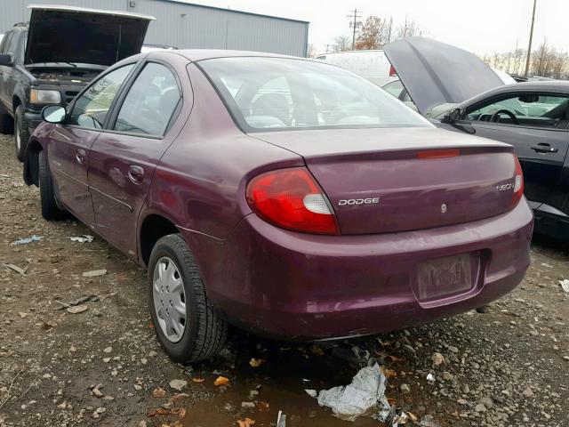 1B3ES46C8YD807168 - 2000 DODGE NEON BASE PURPLE photo 3